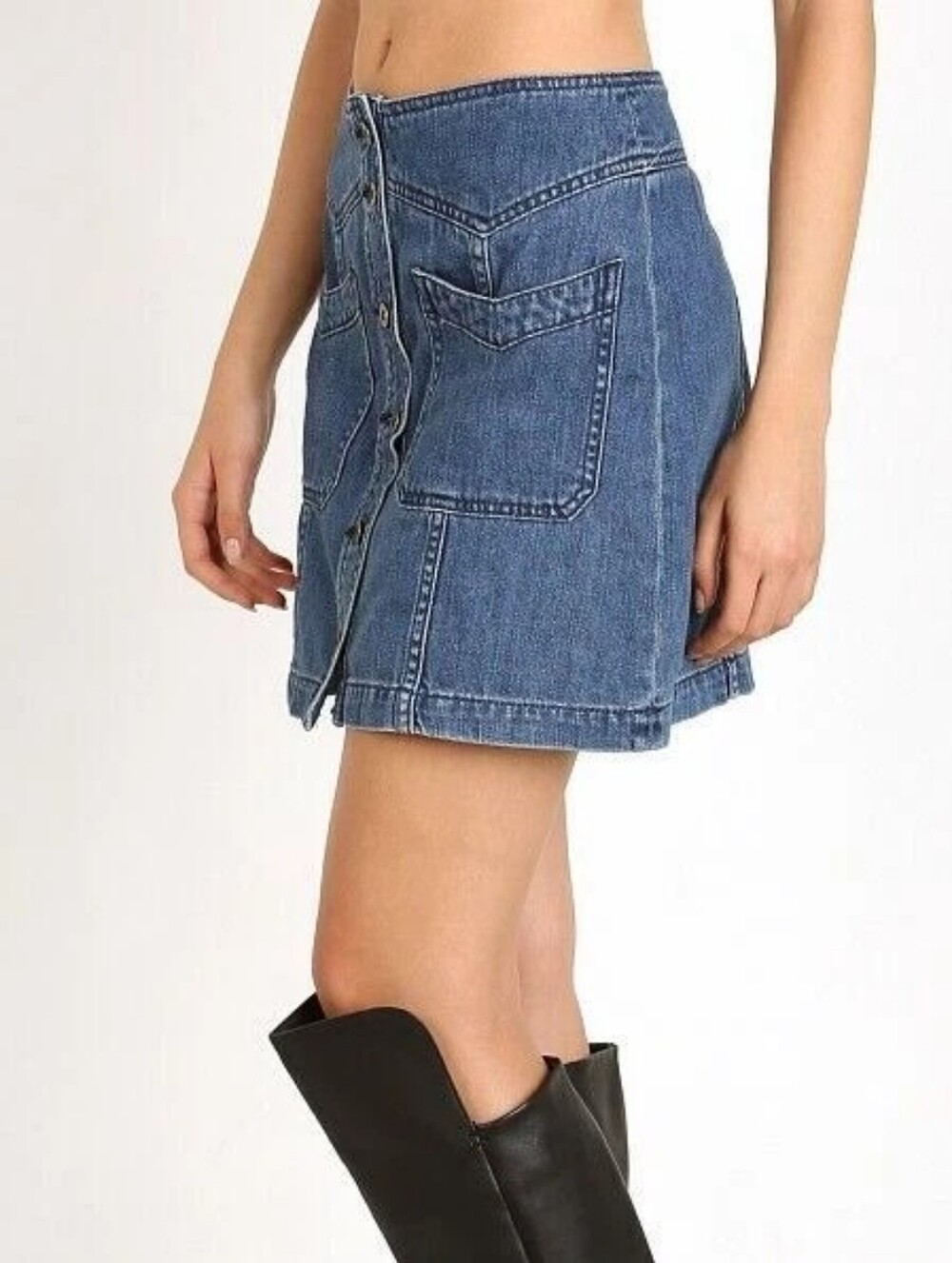 Free People Come a Little Closer Denim Jean Button Front Mini Skirt Size 2